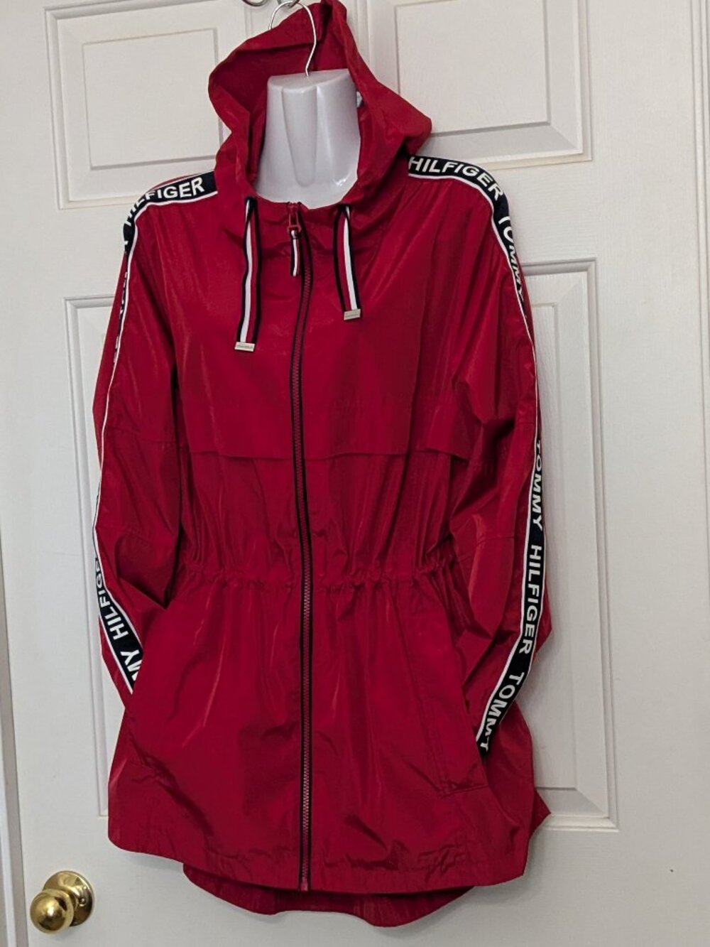 Tommy Hilfiger Women's Long Windbreaker Jacket Size M Red - Picture 2 of 10